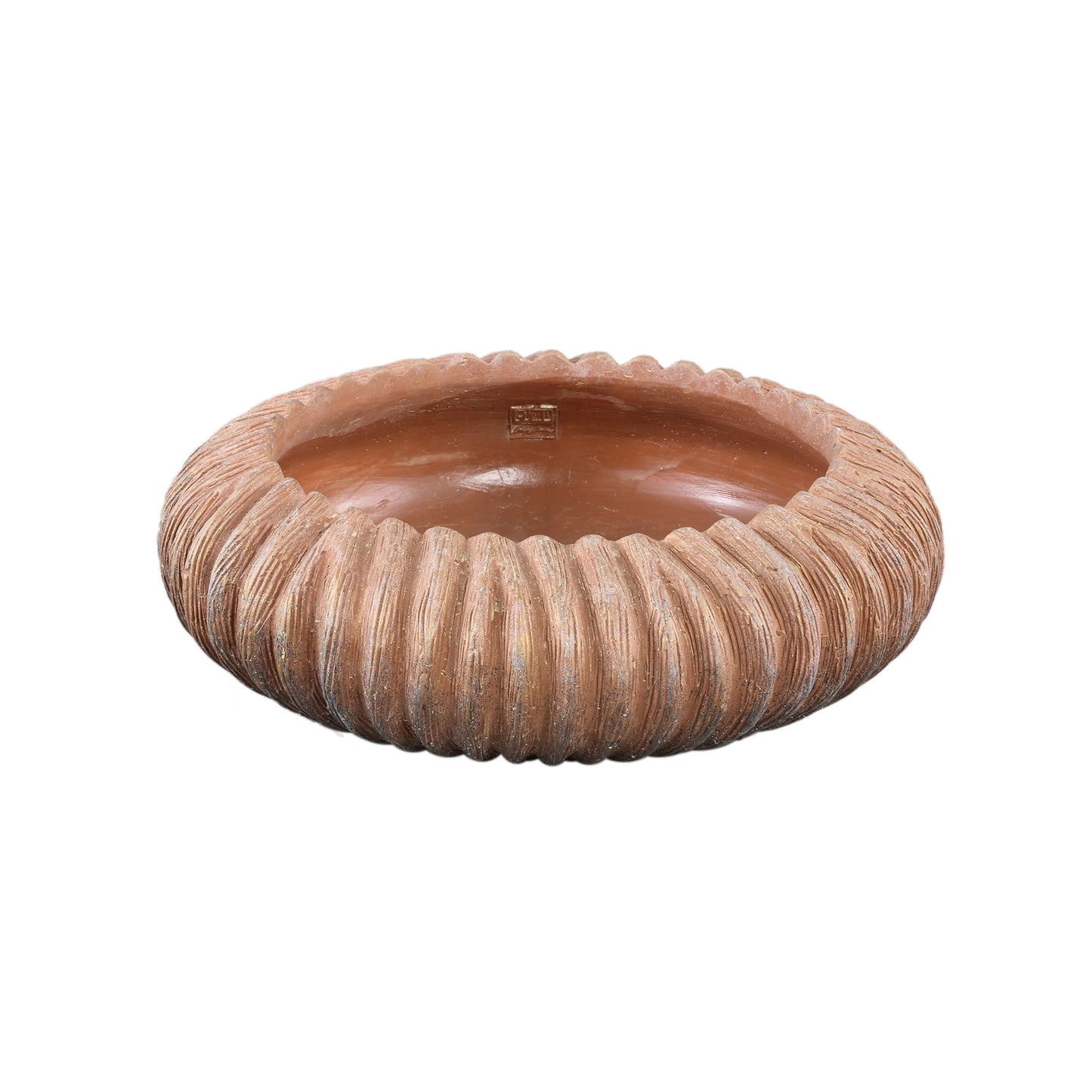 Revil Copper Cement Pot Round With Stripes Low L