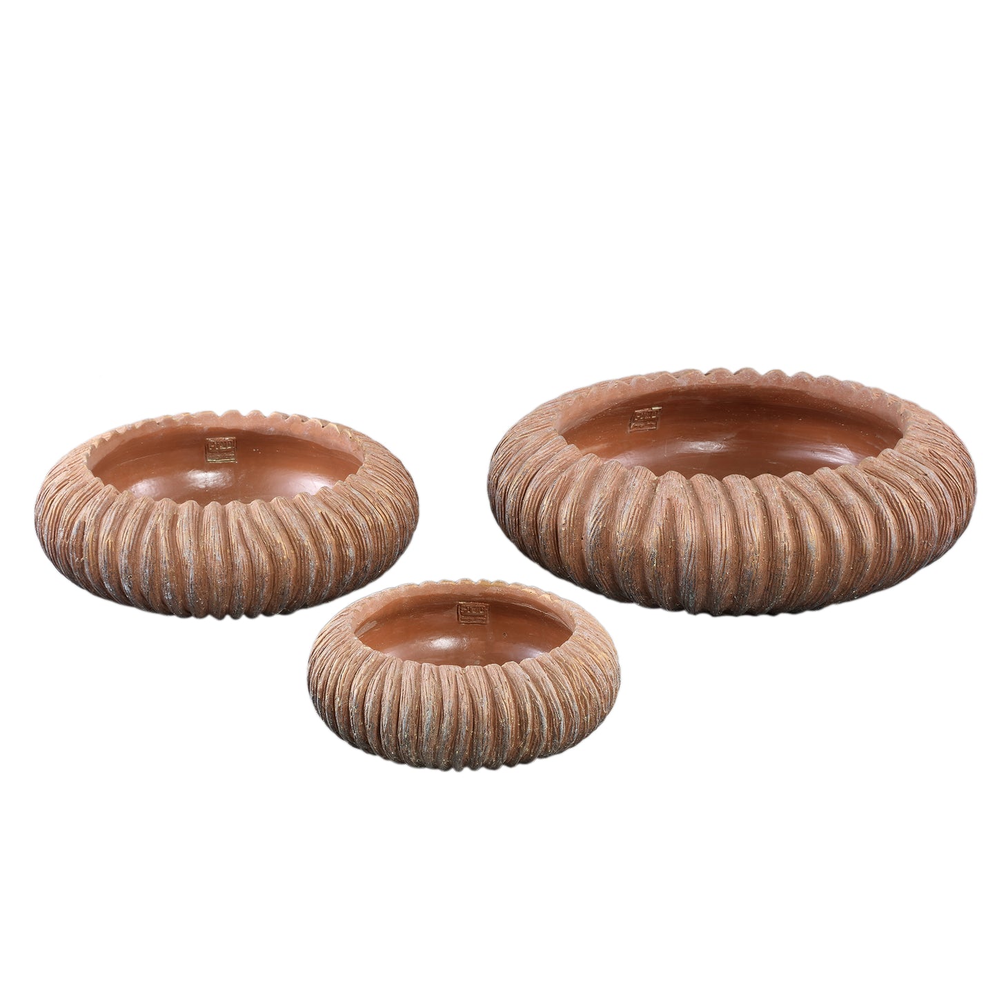 Revil Copper Cement Pot Round With Stripes Low L