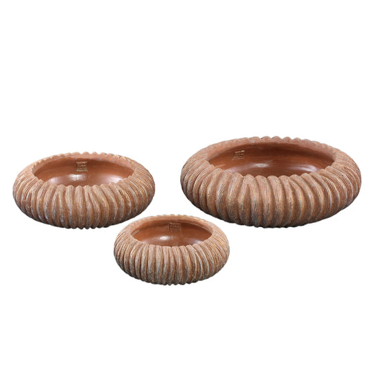 Revil Copper Cement Pot Round With Stripes Low L