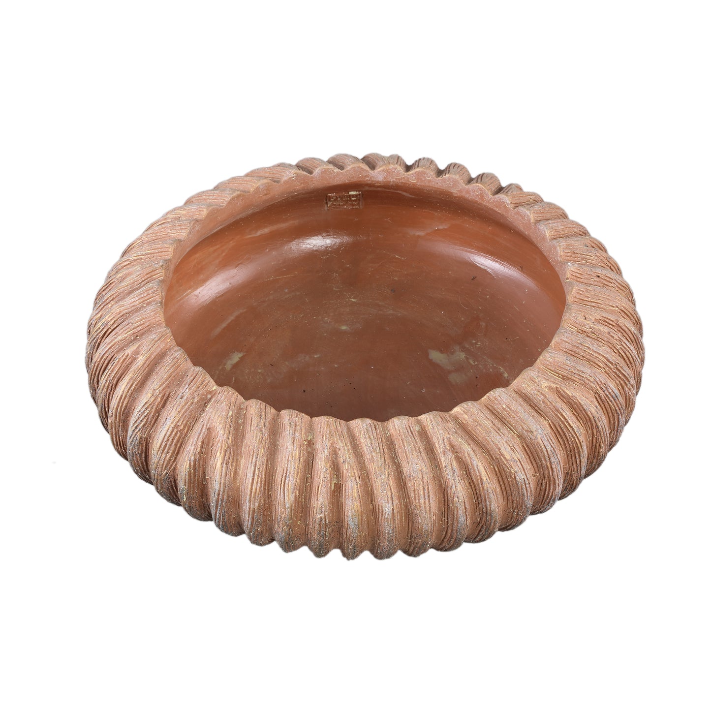 Revil Copper Cement Pot Round With Stripes Low L