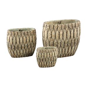 Joedi Taupe Cement Pot Mixed Structure Ovaal M Set van 2 28x30x15 cm