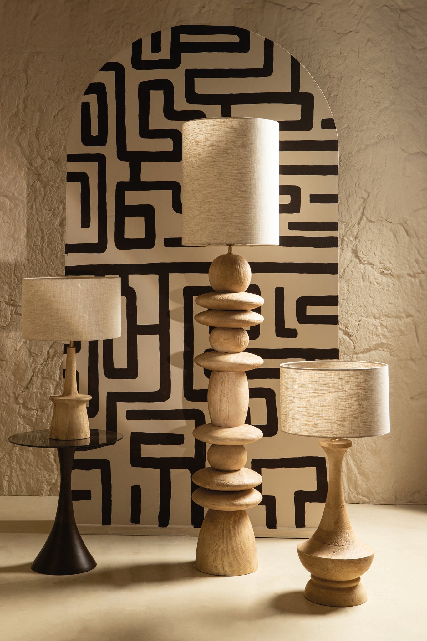 Callain Natural Mango Wood Floor Lamp Base Round