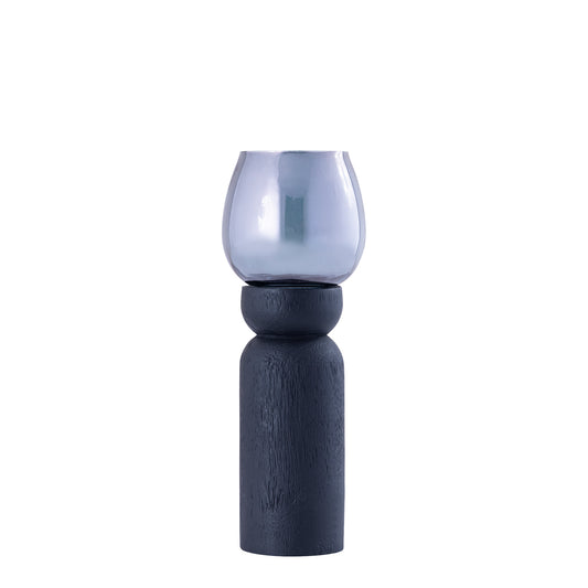 Qez Zwart Mangohout Windlicht Set Van 4 Stuks Met Rookglas - 4 Sets 24x7.5x7.5 cm