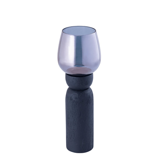 Qez Zwart Mangohout Windlicht Set van 4 Stuks met Rookglas - 4 Sets 30x10x10 cm