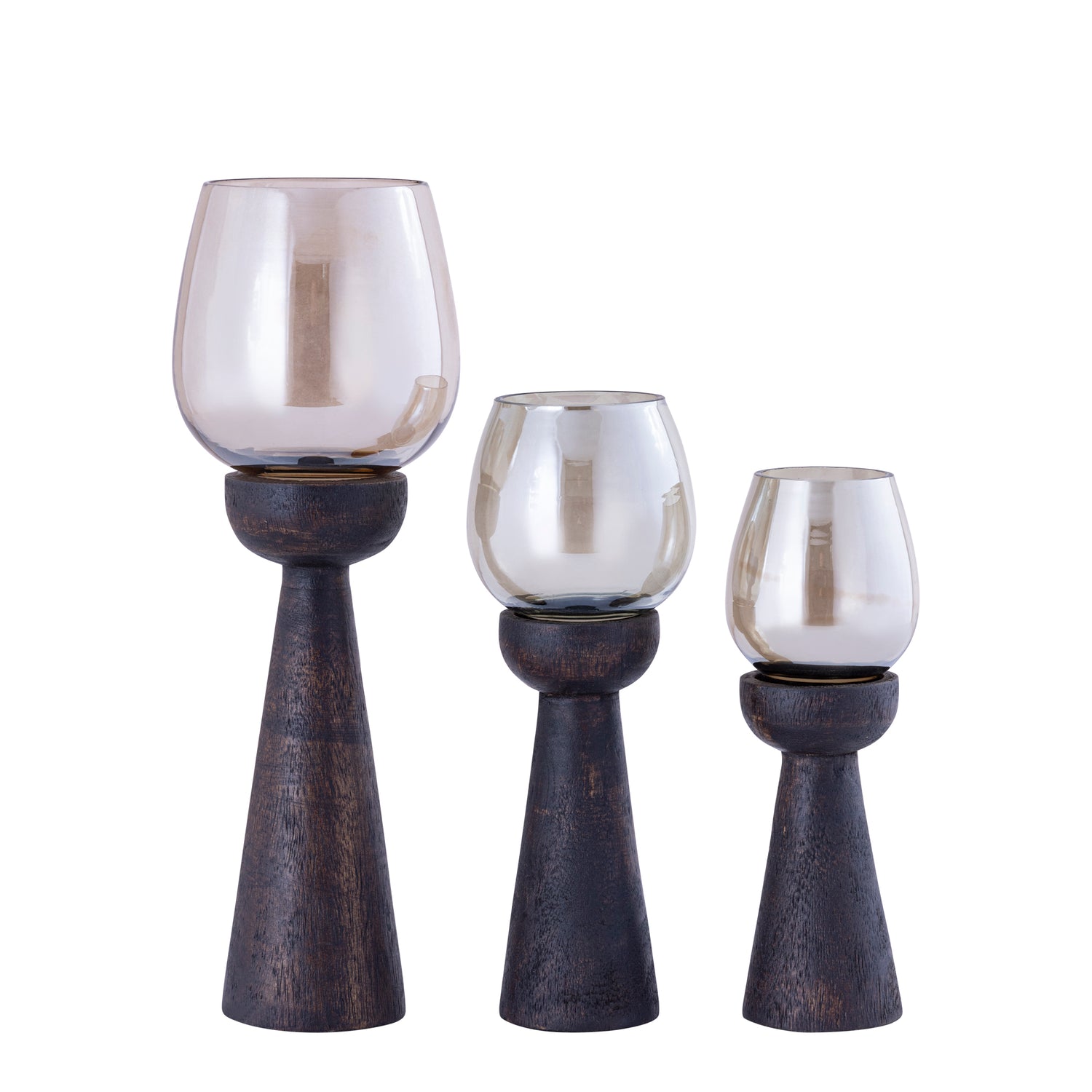 Qez Bruin Mangohout Windlicht Set van 4 Stuks met Glastop 20x6x6 cm