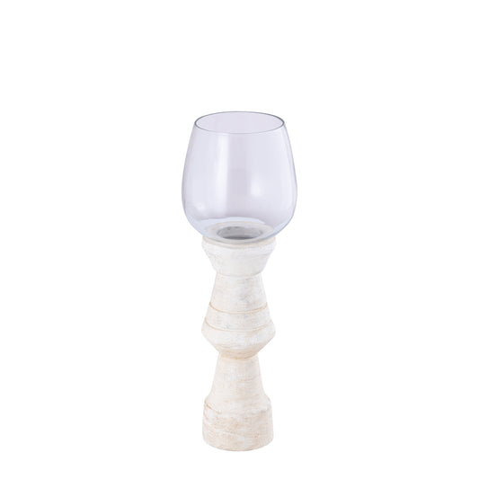 Qez Crème Mangohout Windlicht met Helder Glas Set van 4 Stuks - 4 Sets 30x10x10 cm