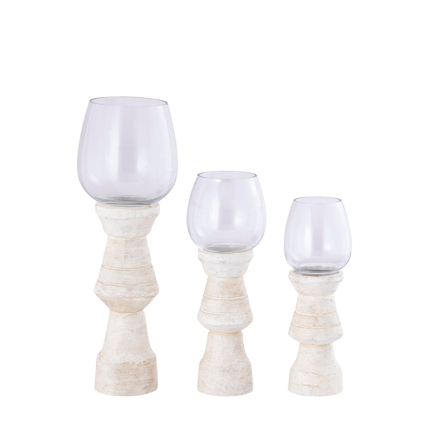 Qez Crème Mangohout Windlicht met Helder Glas Set van 4 Stuks 30x10x10 cm