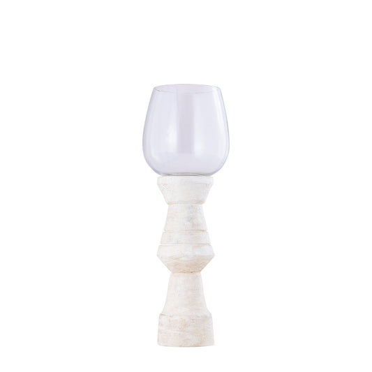 Qez Crème Mangohout Windlicht met Helder Glas Set van 4 Stuks - 4 Sets 30x10x10 cm