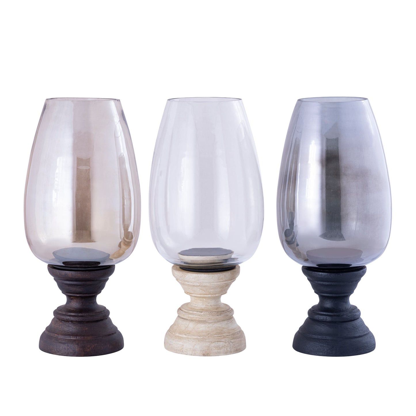 Qez Zwart Mangohout Windlicht met Rookglas XL 44x20x20 cm