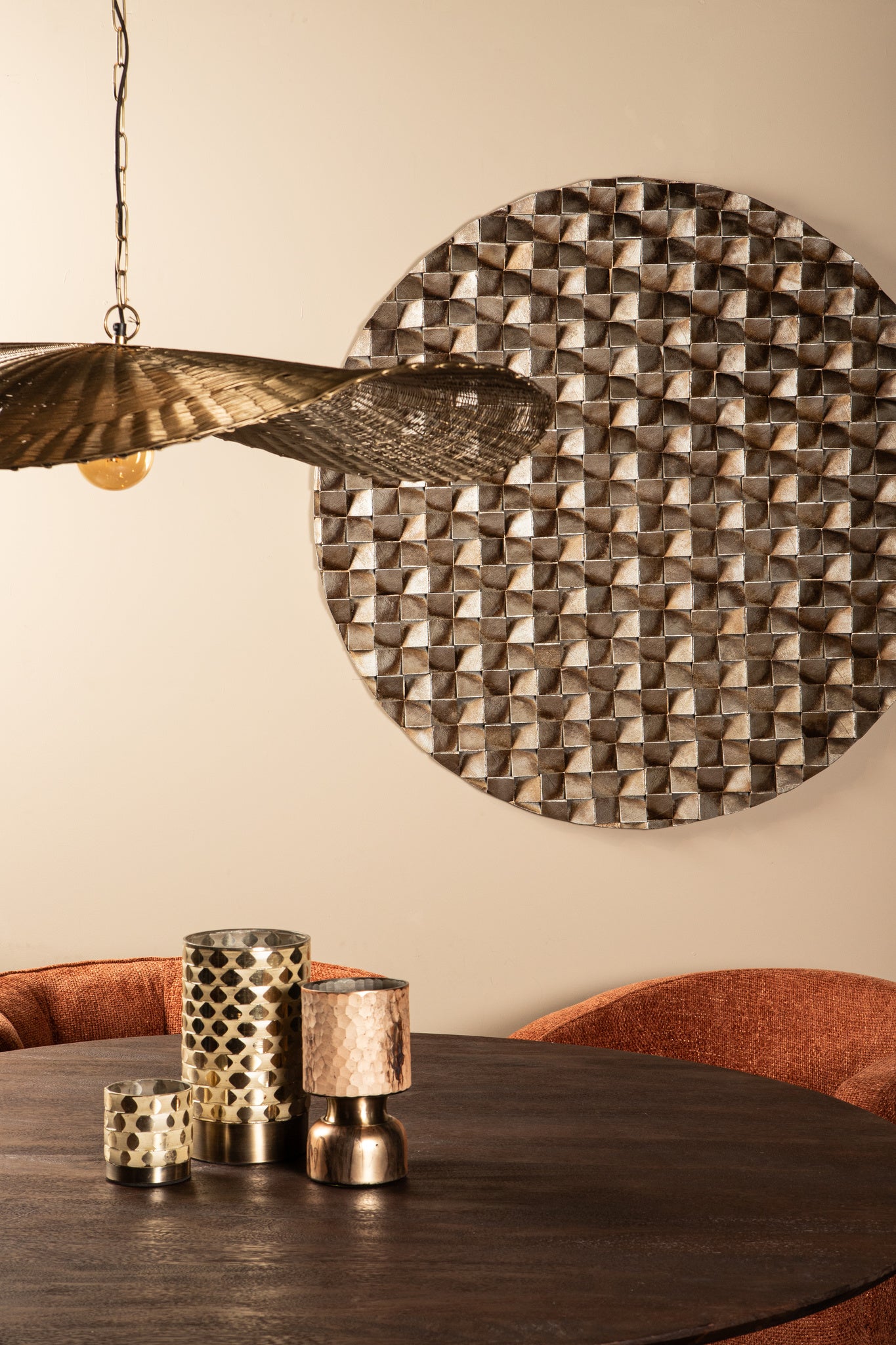 Zoaya Bronze Mdf Wood Wall Panel 3D Cubes Round S