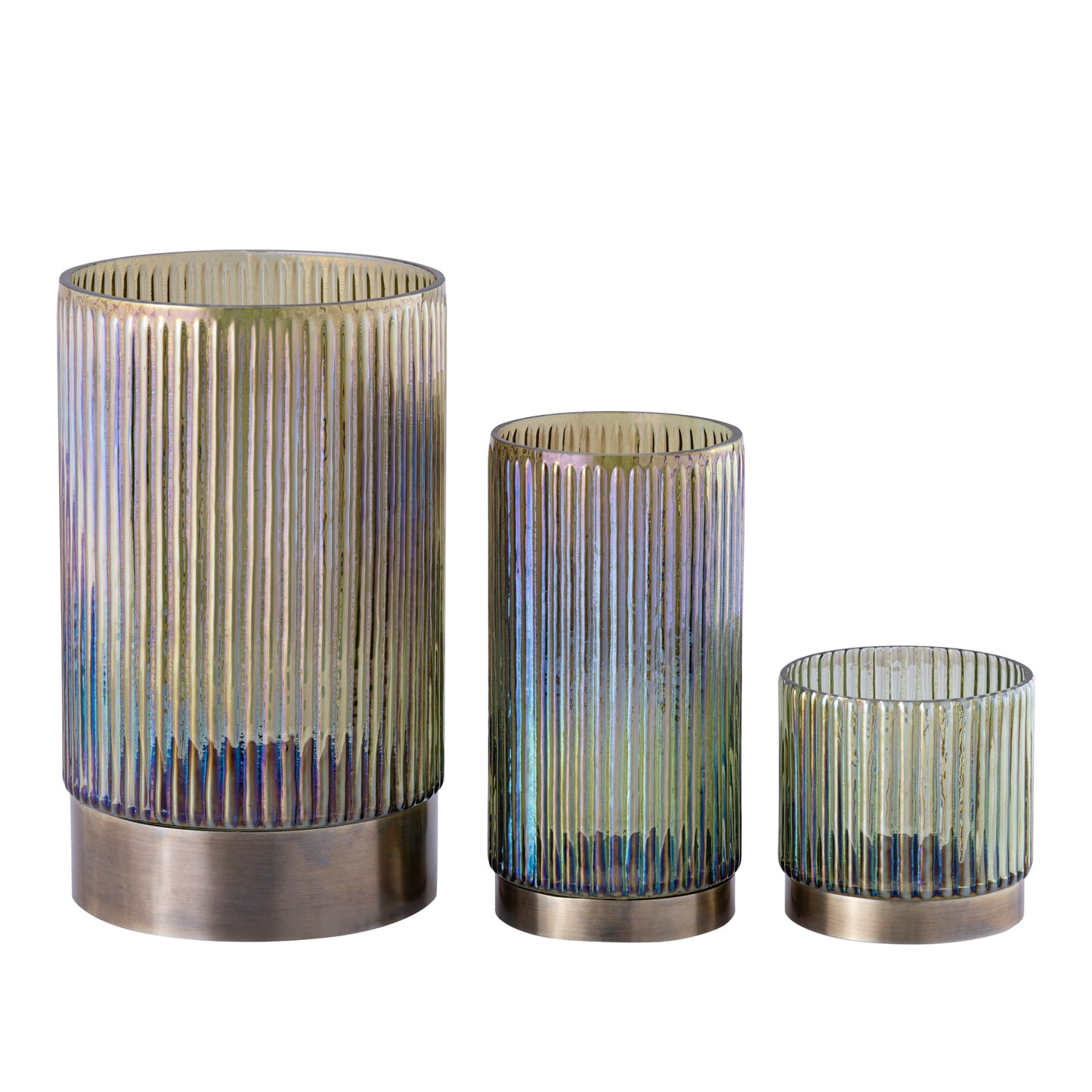 Kyden Groen Glazen Theelicht Geribbed Gouden Voet Rond - Set van 12 10x10x10 cm