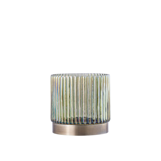 Kyden Groen Glazen Theelicht Geribbed Gouden Voet Rond - Set van 12 10x10x10 cm