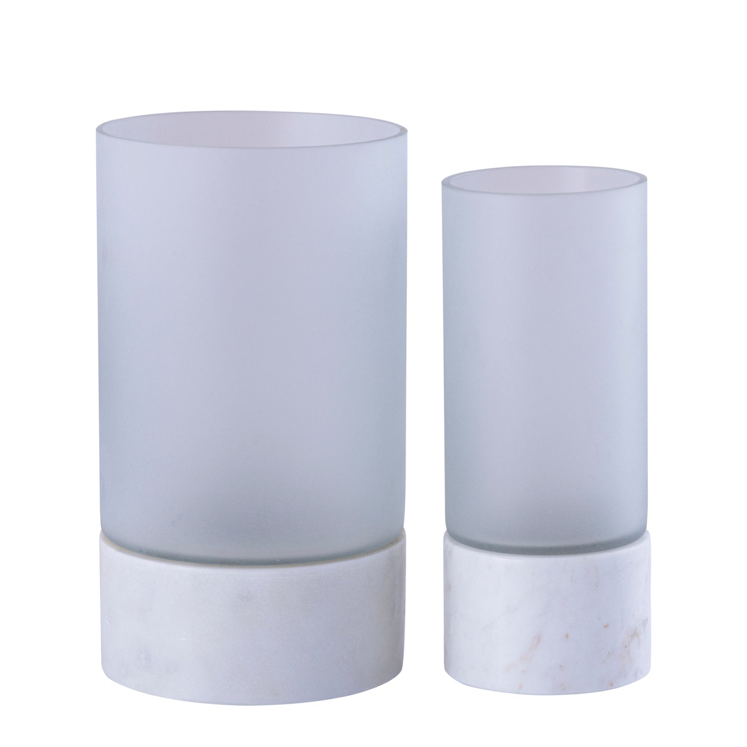 Conree Wit Mat Glas Windlicht met Marmeren Voet Set van 2 Stuks 25x10x10 cm