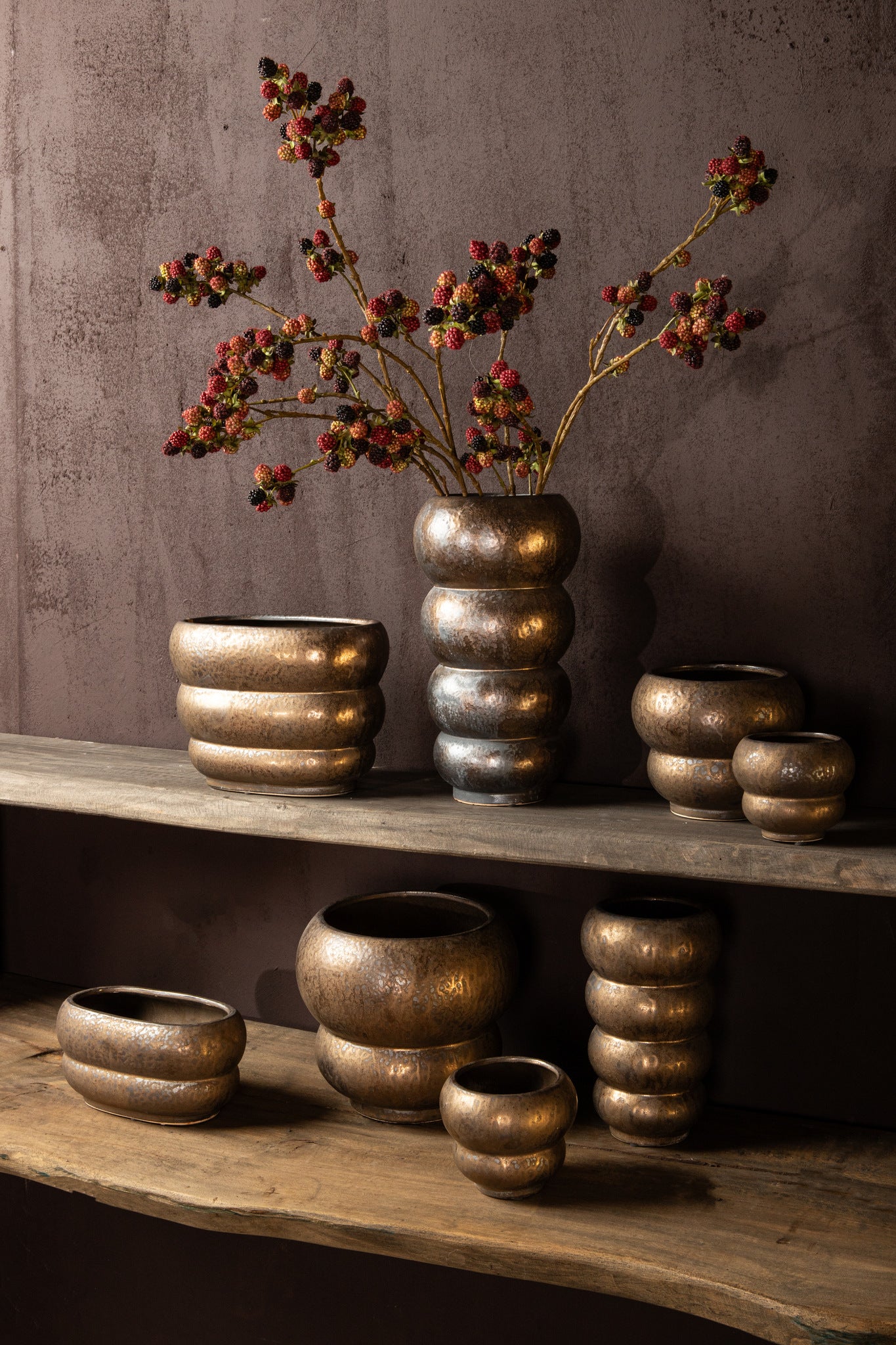 Anashe Bronze Ceramic Pot Layers Round L