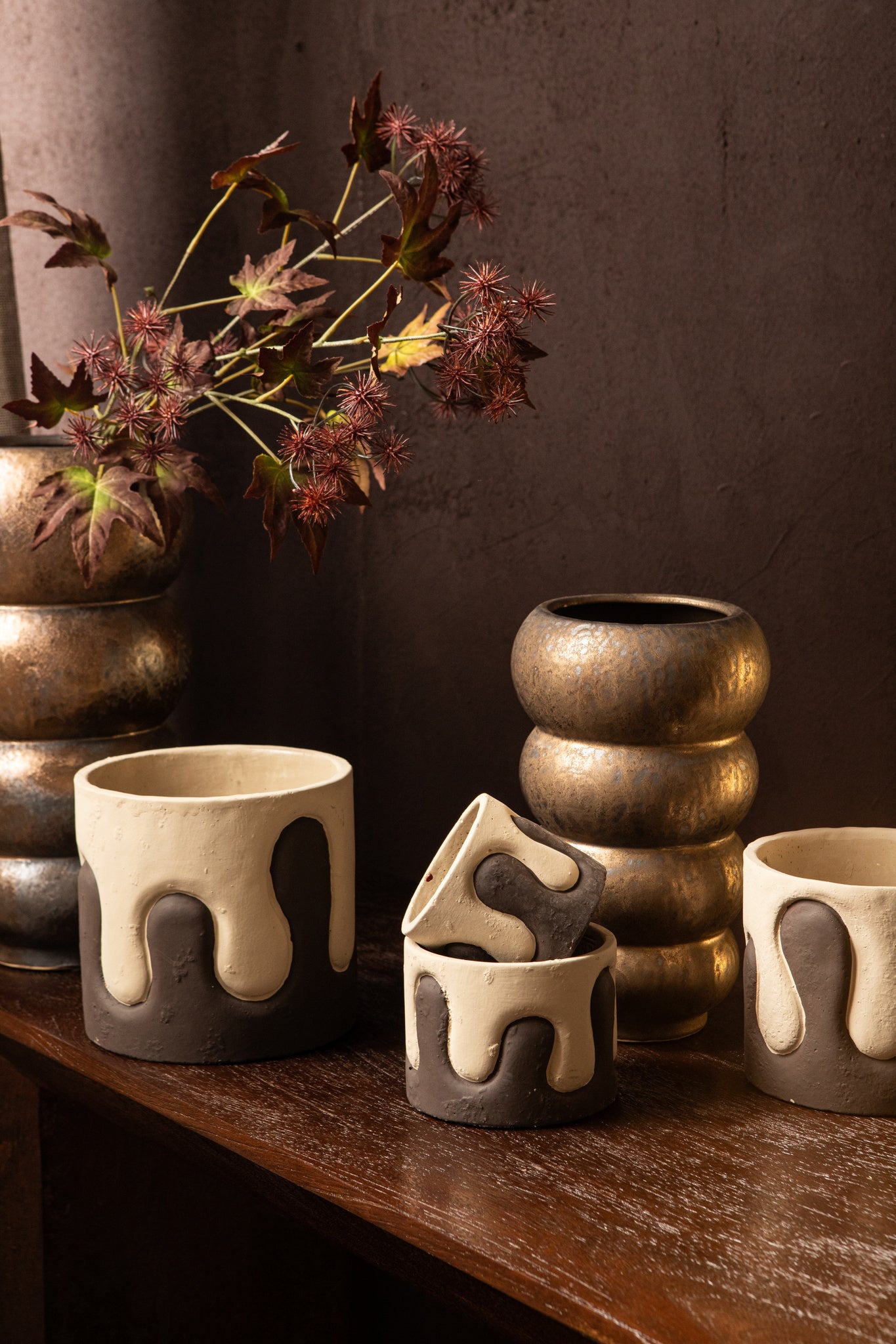 Anashe Bronze Ceramic Pot Layers Round High L