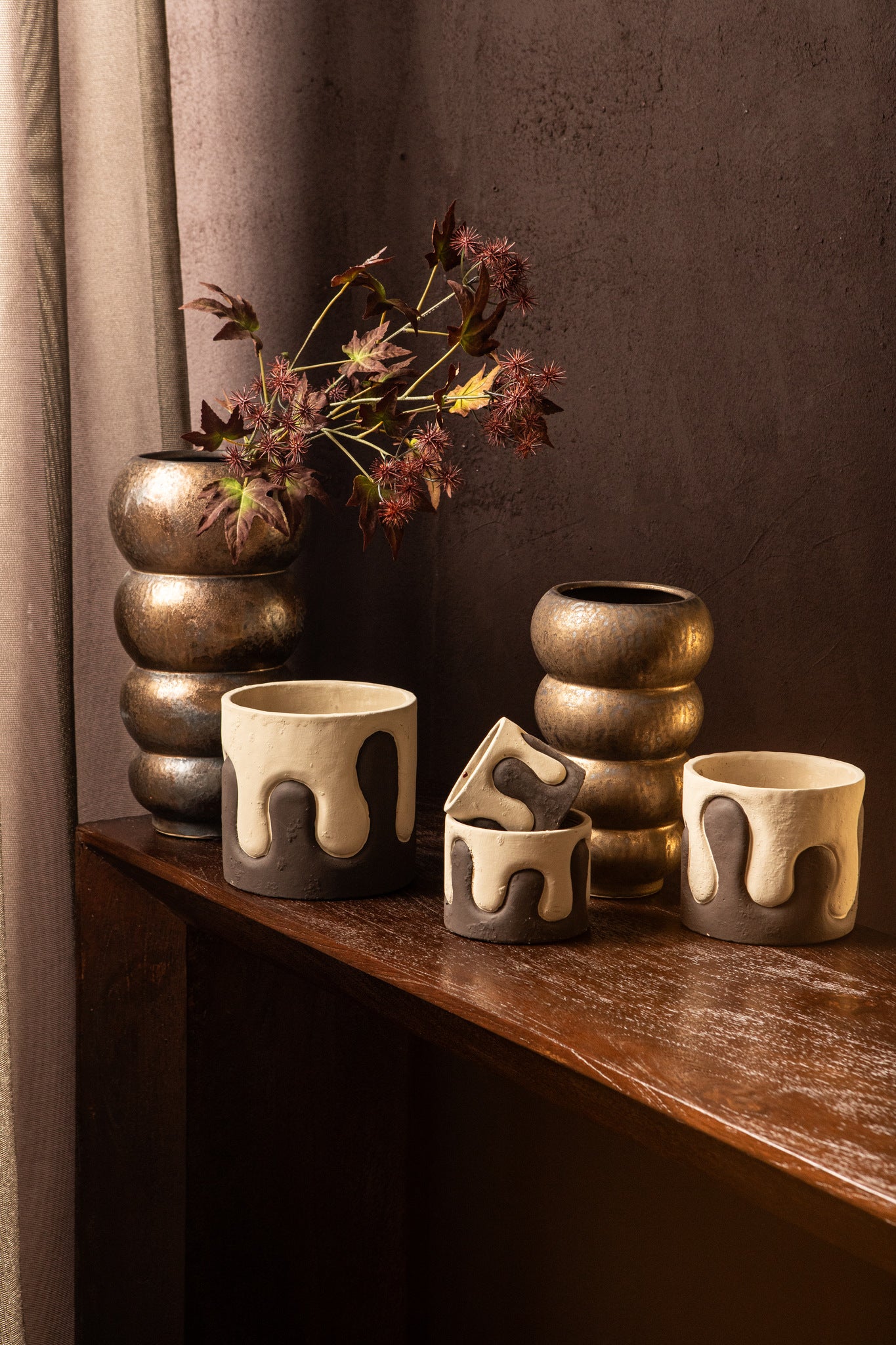 Anashe Bronze Ceramic Pot Layers Round High L