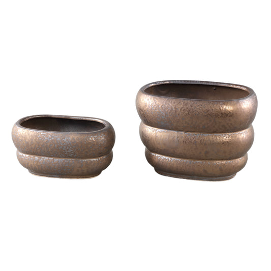 Anashe Brons Keramische Pot Lagen Ovaal S - Set van 8 12x24x15 cm