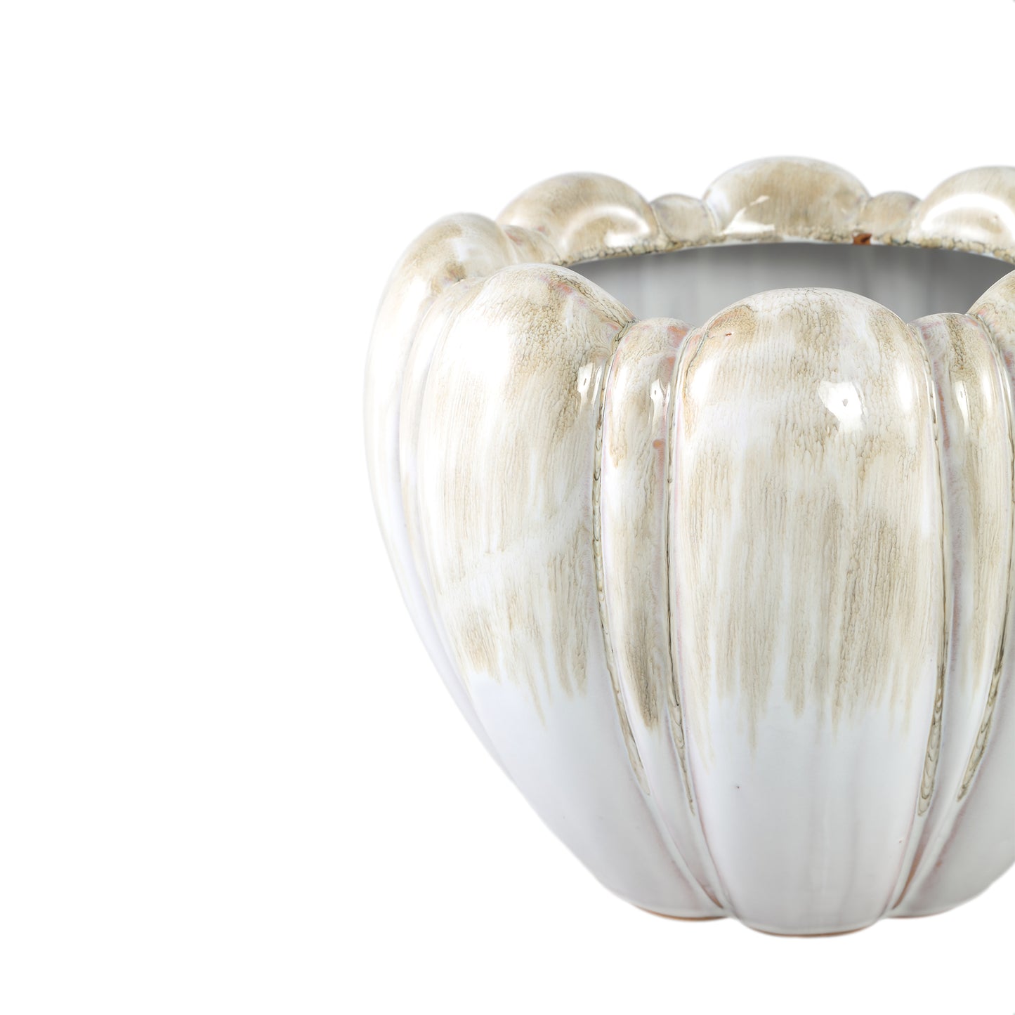 Dugan Cream Ceramic Pot Thick Ribbed Round L