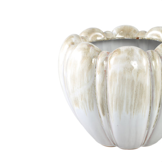 Dugan Cream Ceramic Pot Thick Ribbed Round L