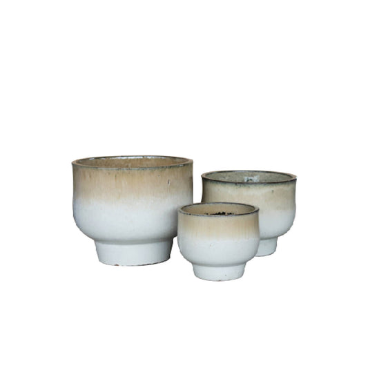 Sanish Cream Glazed Ceramic Pot On Foot Round SV3