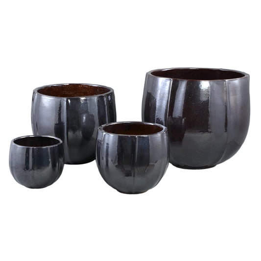 Ayasha Zilveren Glazuurde Keramische Pot Set van 4 Glanzend Rond 41x47x47 cm