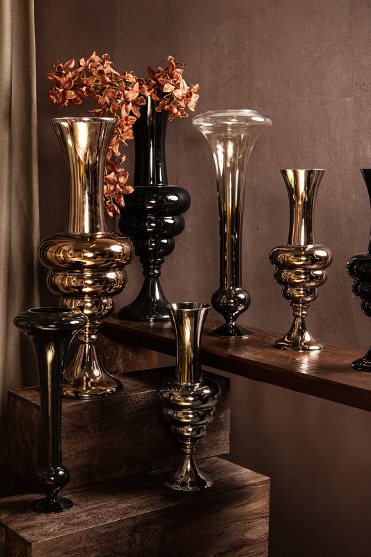 Nimai Black Antique Shaped Glass Vase Shiny L