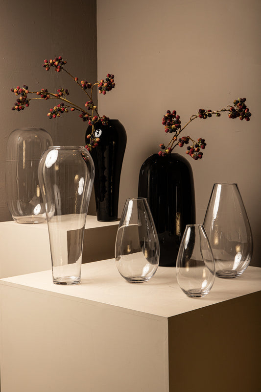 Serren Black Round Glass Vase Wide Top