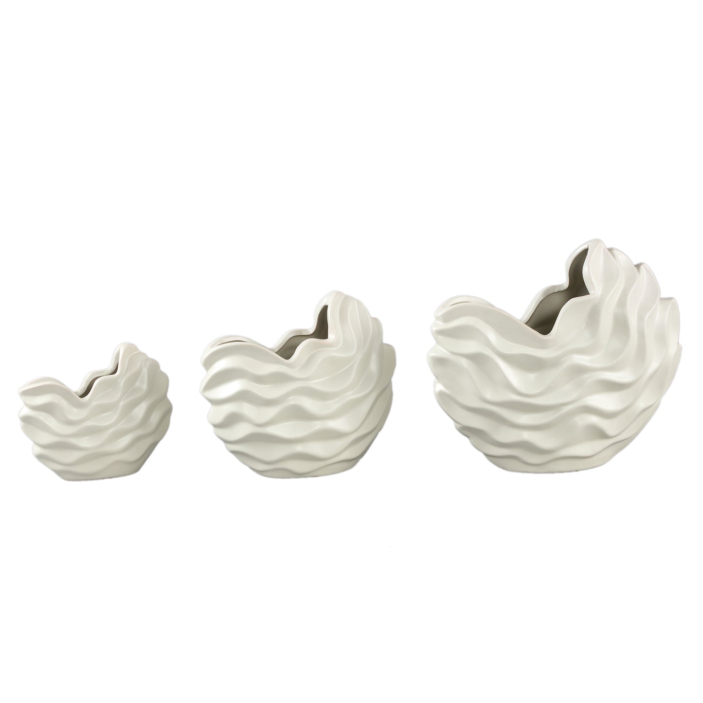 Kaylagh Crème Keramische Pot Golfvormig Set van 6 Stuks L 22x25x10 cm