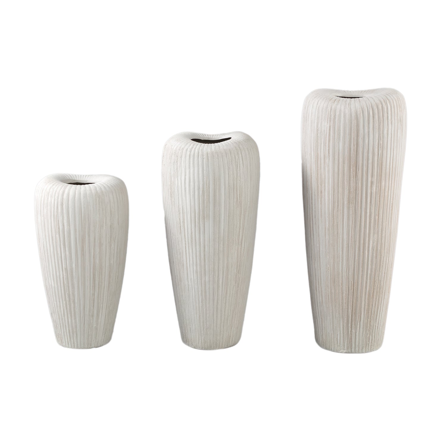 Zinet Cream Round Ceramic Pot With Lines L