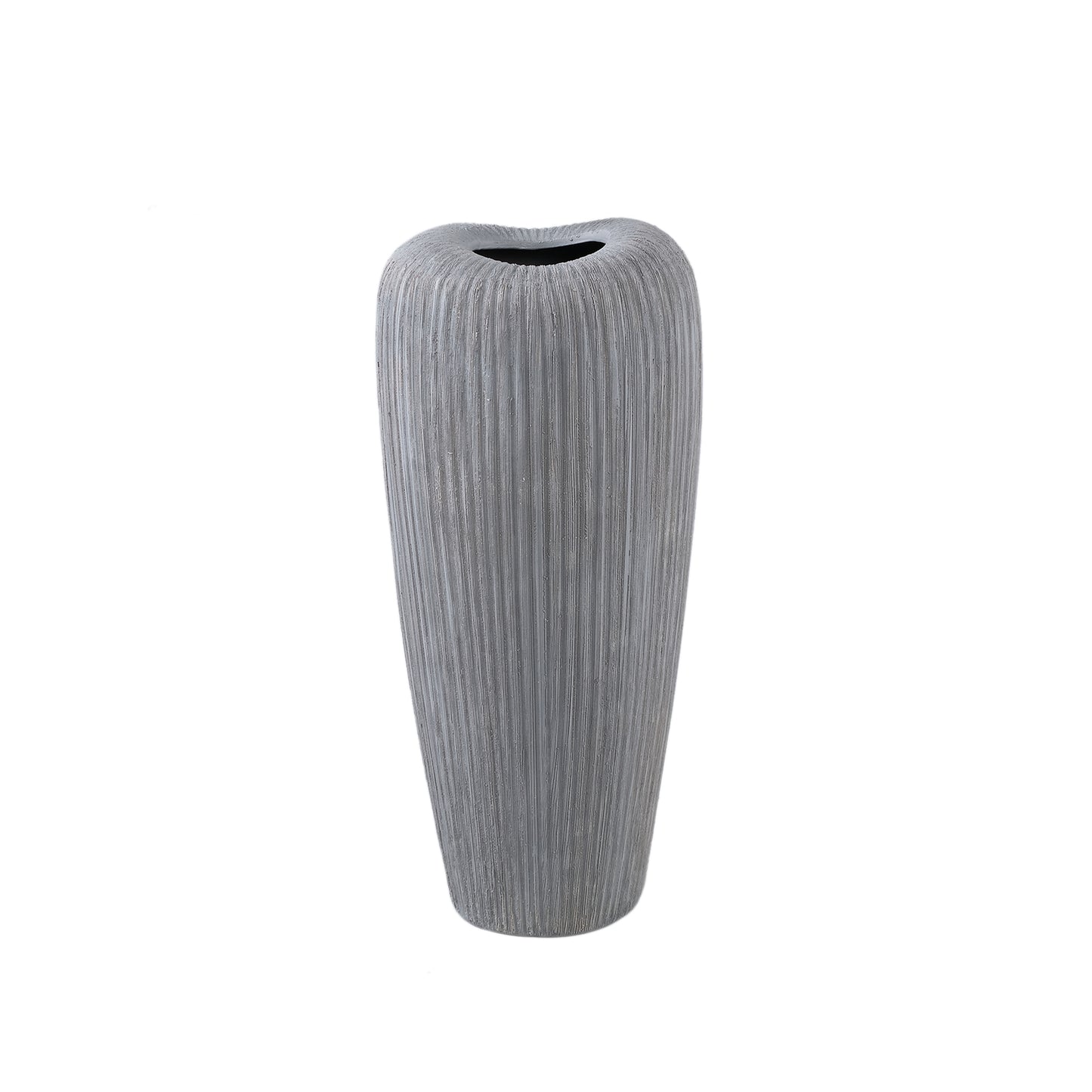 Zinet Grey Round Ceramic Pot With Lines M