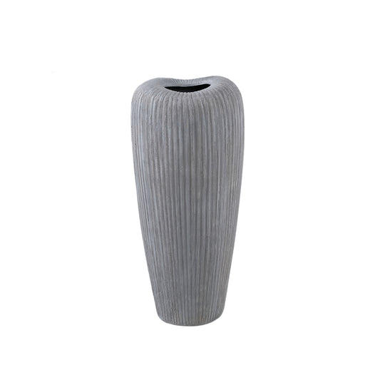 Zinet Grey Round Ceramic Pot With Lines M