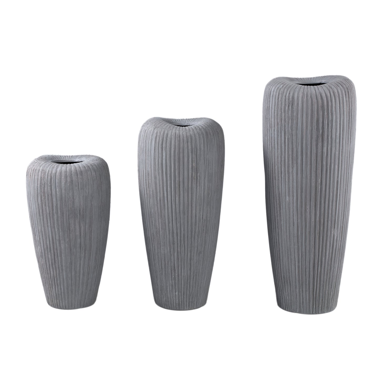 Zinet Grey Round Ceramic Pot With Lines M
