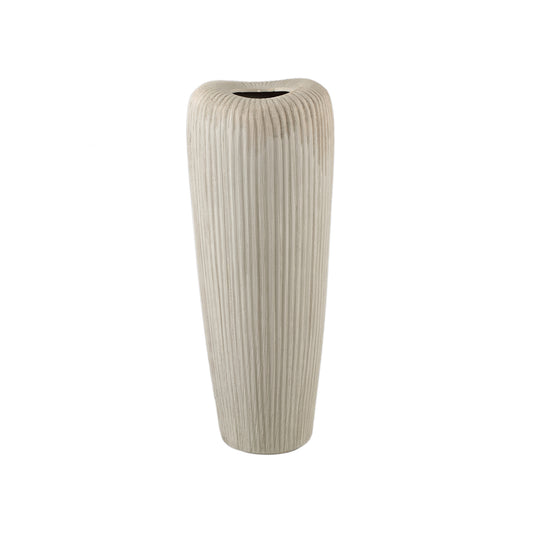 Zinet Taupe Round Ceramic Pot With Lines L