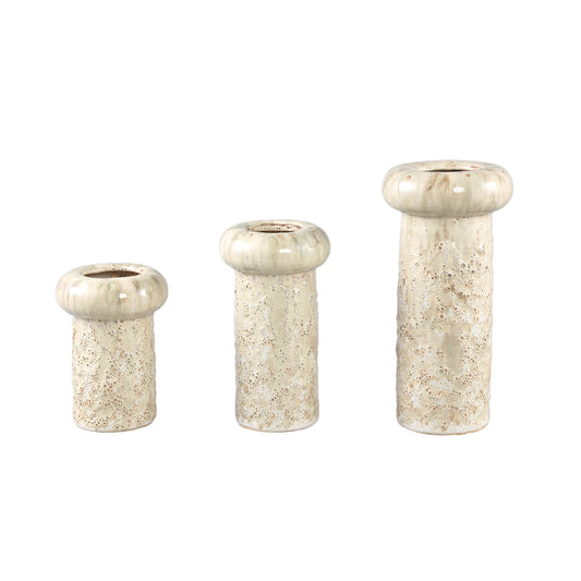 Wang Crème Ronde Keramische Pot Met Glazuur en Dik Randje Set van 8 Stuks 17x12x12 cm