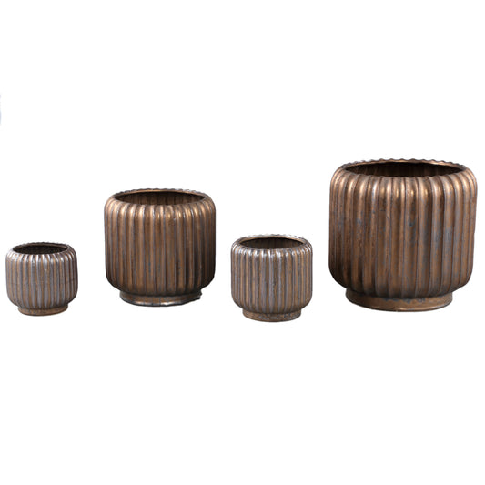Eevie Brons Ronde Keramische Pot Met Lijnen XS Set van 12 Stuks 11.5x12x12 cm