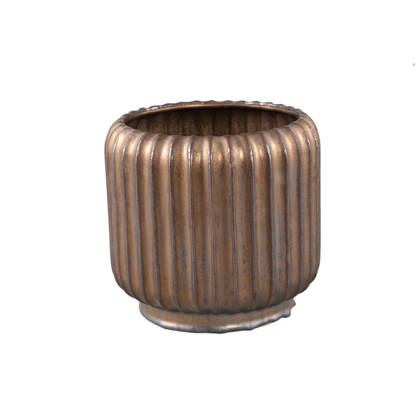 Eevie Bronze Round Ceramic Pot With Lines M
