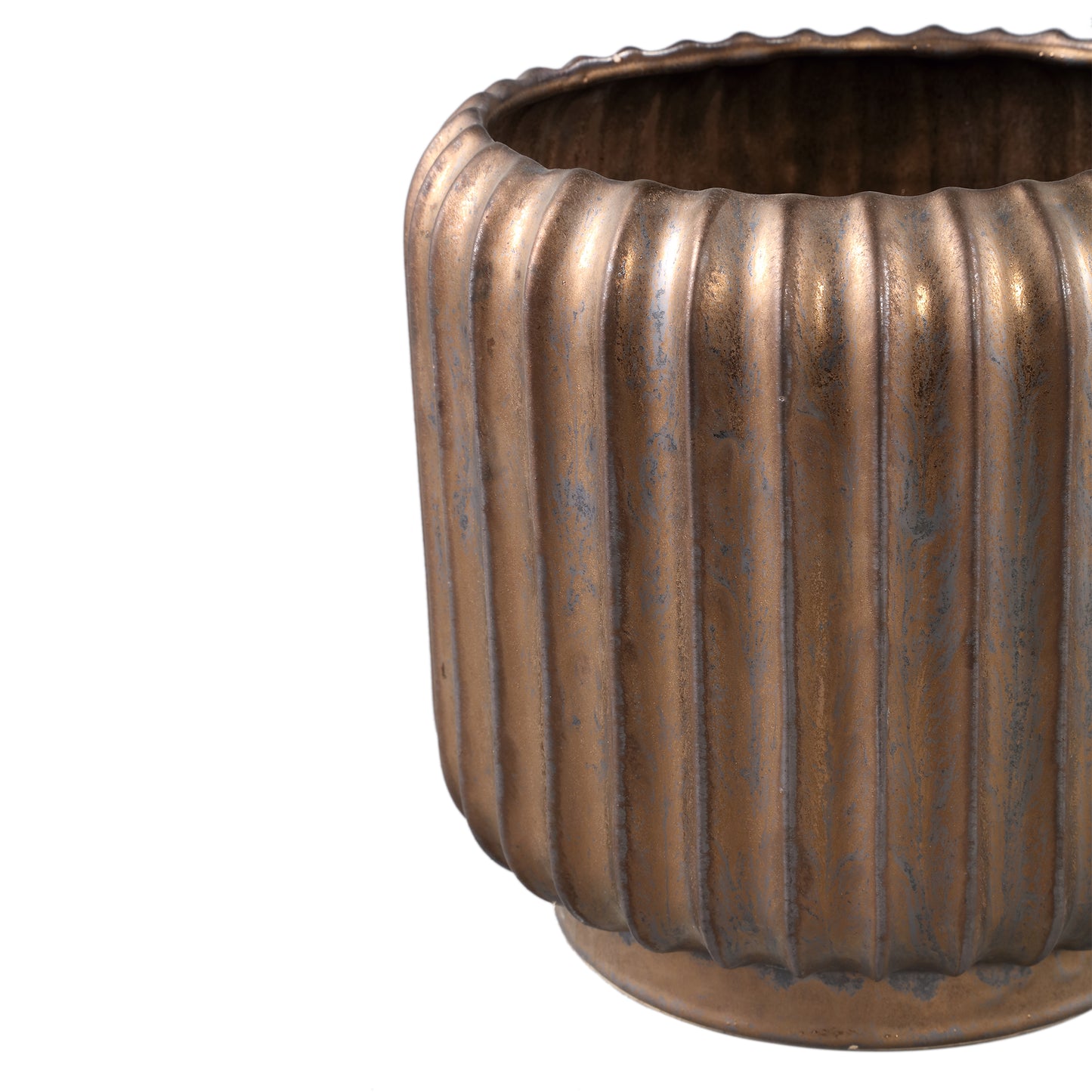 Eevie Bronze Round Ceramic Pot With Lines L