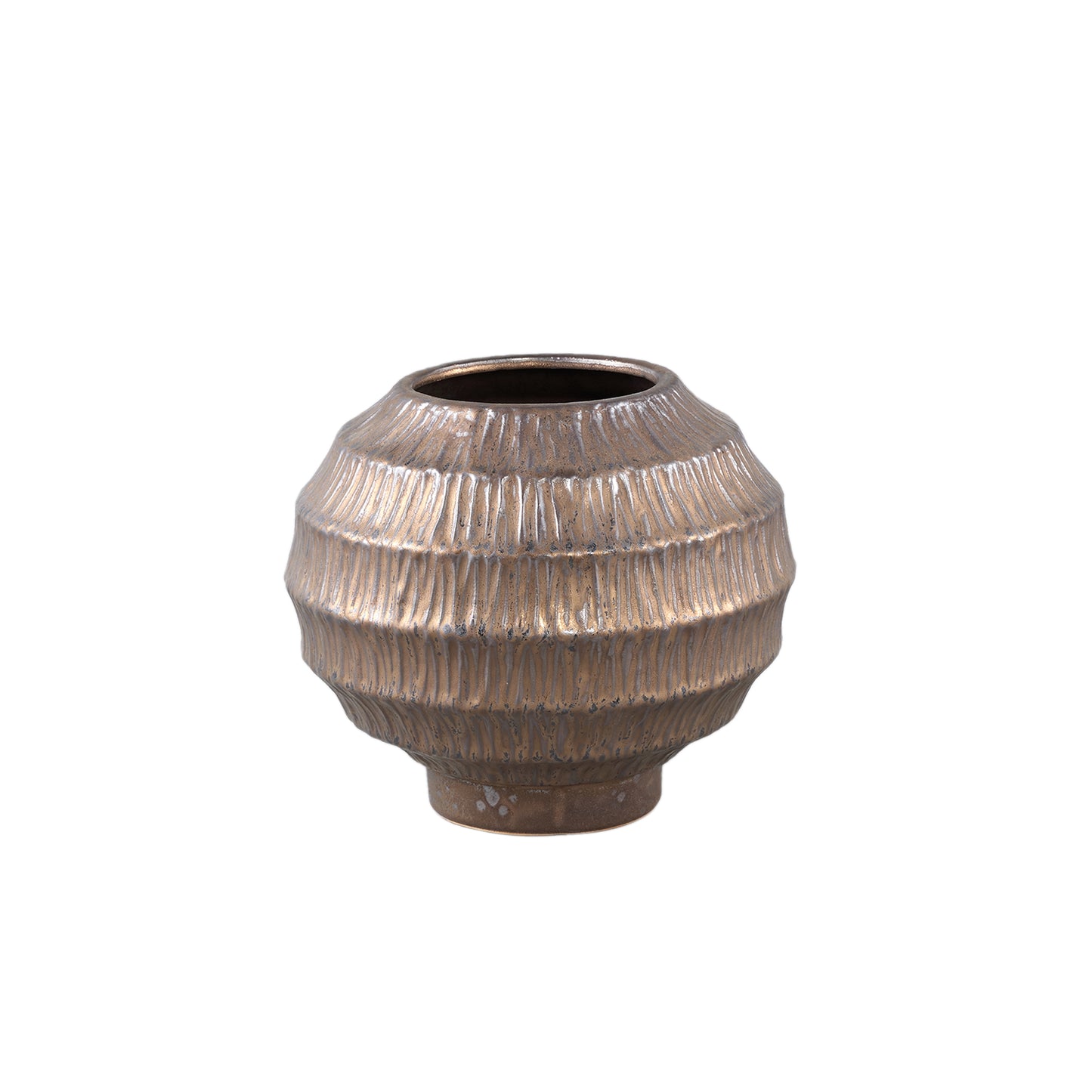 Cherith Bronze Round Ceramic Pot Ribbed S