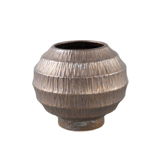 Cherith Bronze Round Ceramic Pot Ribbed M