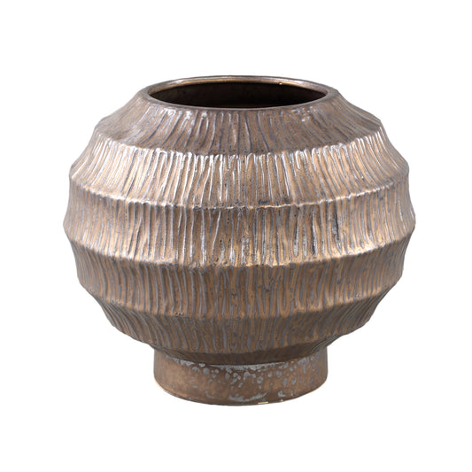 Cherith Bronze Round Ceramic Pot Ribbed L