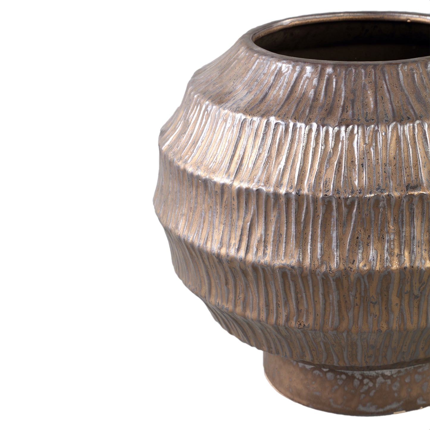 Cherith Bronze Round Ceramic Pot Ribbed L