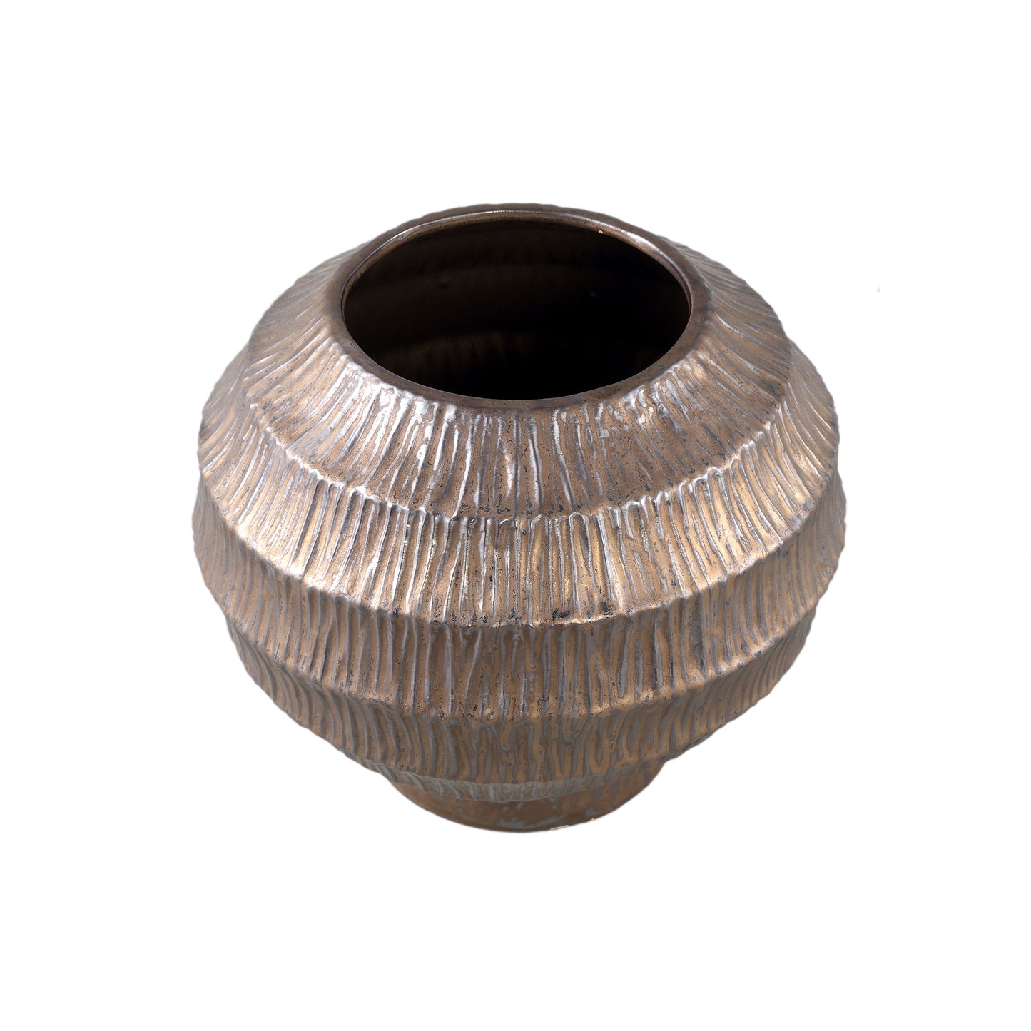 Cherith Bronze Round Ceramic Pot Ribbed L