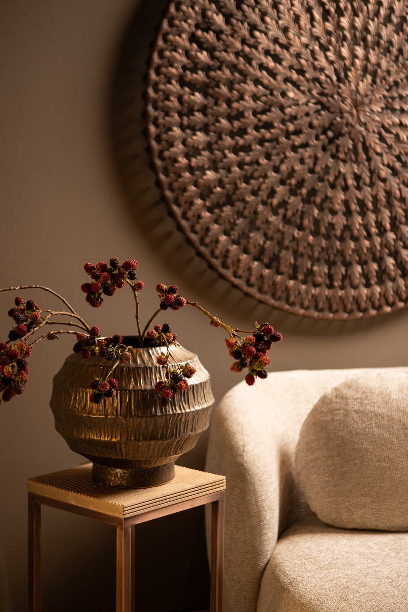 Cherith Bronze Round Ceramic Pot Ribbed L