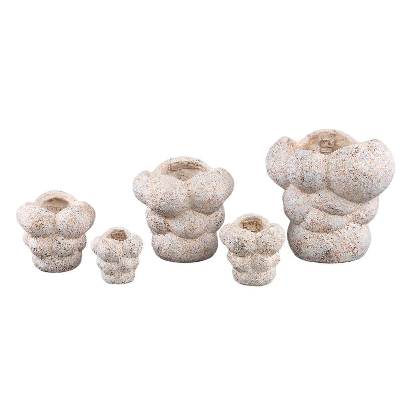 Vasilisa Crème Cement Pot Circles Ruw Afwerking M - Set van 8 16x17x17 cm