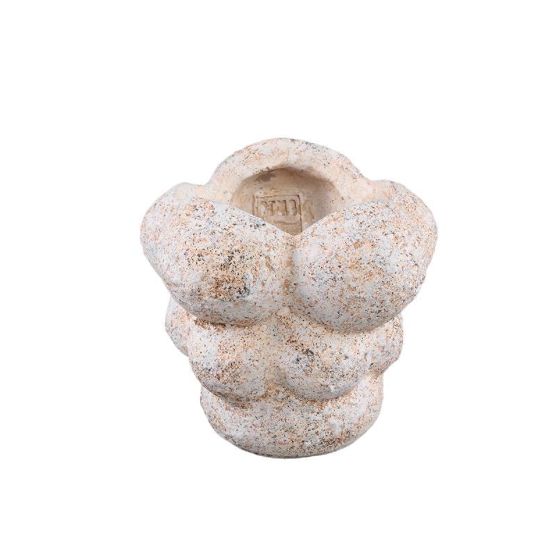 Vasilisa Crème Cement Pot Circles Ruw Afwerking M - Set van 8 16x17x17 cm