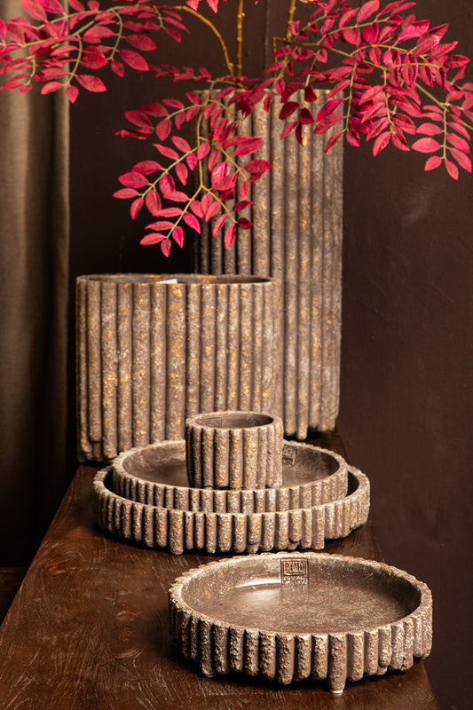 Morganne Brown Round Cement Pot Ribbed High L