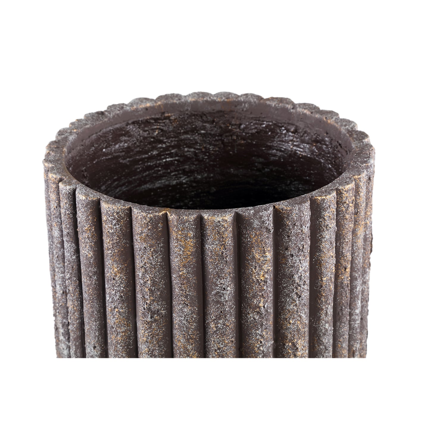 Morganne Brown Round Cement Pot Ribbed High L