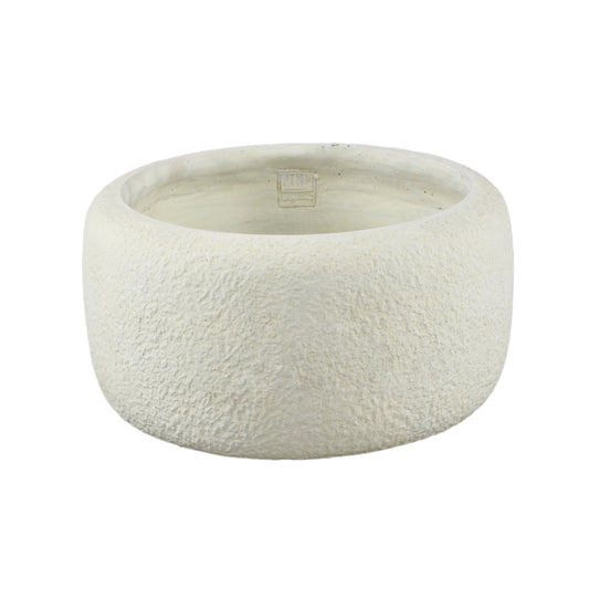 Evelynn White Round Cement Pot Low L