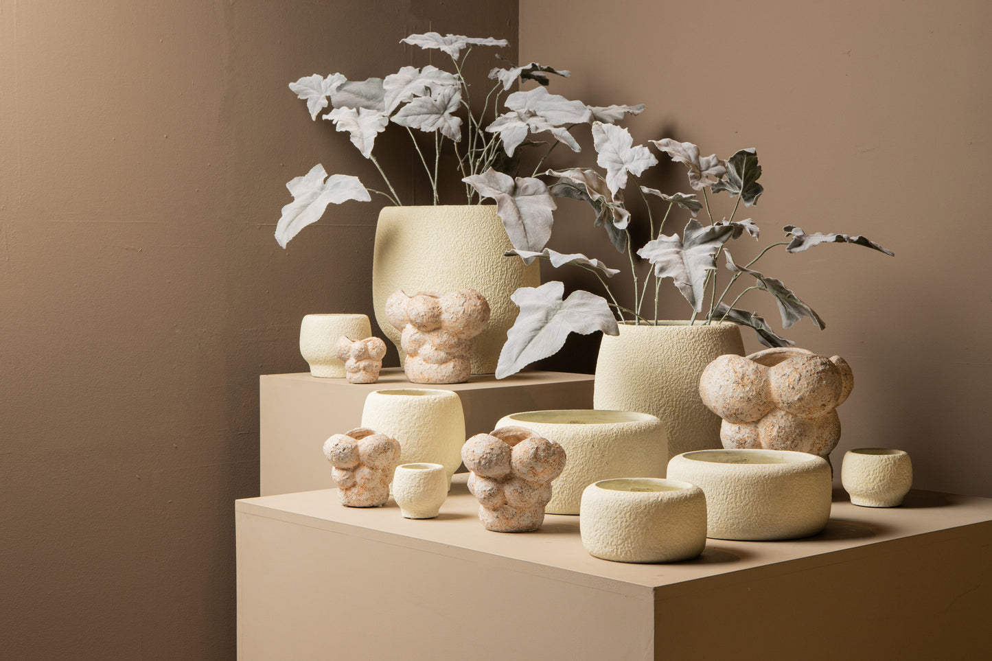 Evelynn White Round Cement Pot Low L