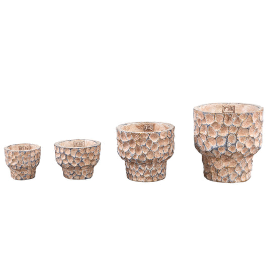 Liselot Bruine Ronde Cementpot met Gestempeld Patroon S - Set van 12 9x12x12 cm